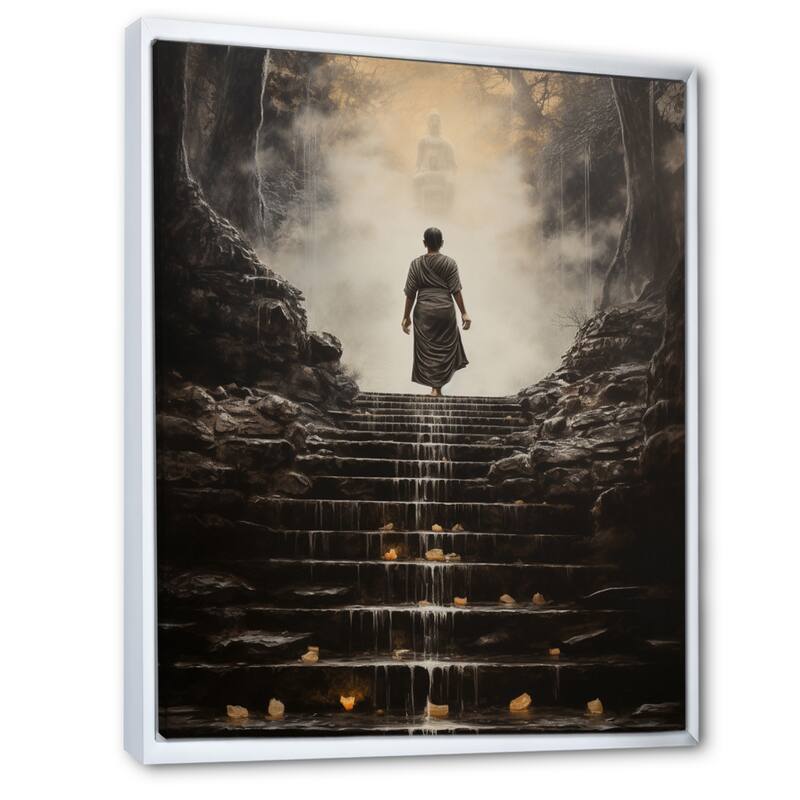 Designart "Grey Buddhism Buddhas Footprints I" Buddhism Framed Wall Art Living Room Bed Bath